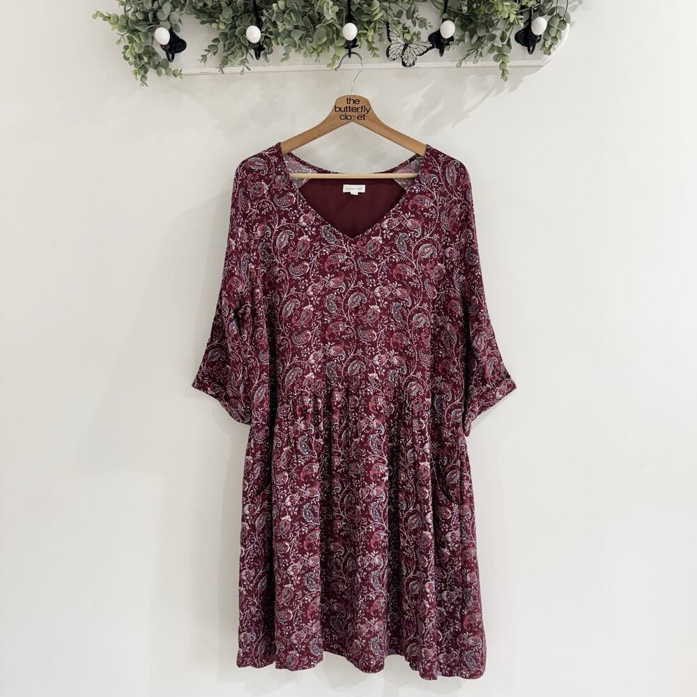 Garnet Hill Paisley Print Drop Waist Dress Size 16 Pocketed Pleated CP